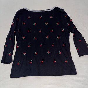 Vintage Women’s Black Long Sleeve Cherry embroidered Top